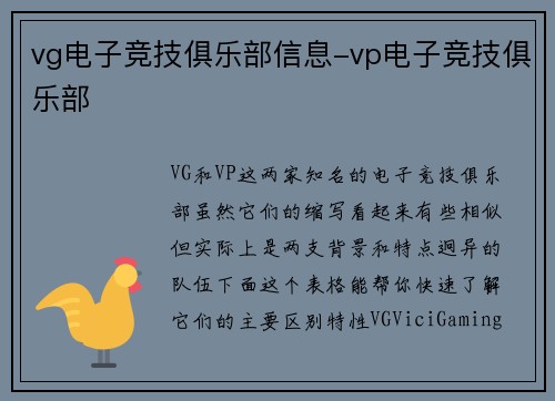 vg电子竞技俱乐部信息-vp电子竞技俱乐部